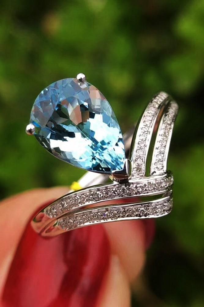 aquamarine engagement rings unique engagement rings white gold engagement rings pear cut engagement rings