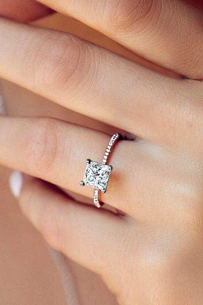 classic engagement rings white gold engagement rings princess shaped diamond rings proposal rings pave band