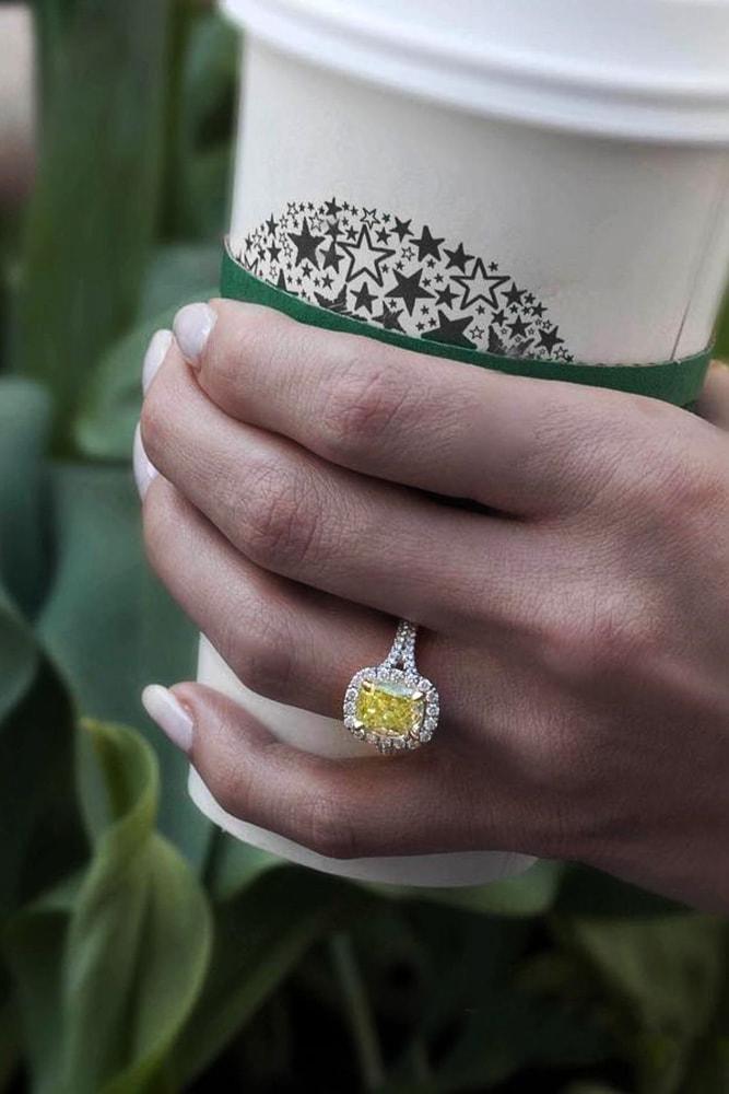 emerald engagement rings yellow diamond engagement rings white gold engagement rings emerald cut yellow diamond halo rings split shank