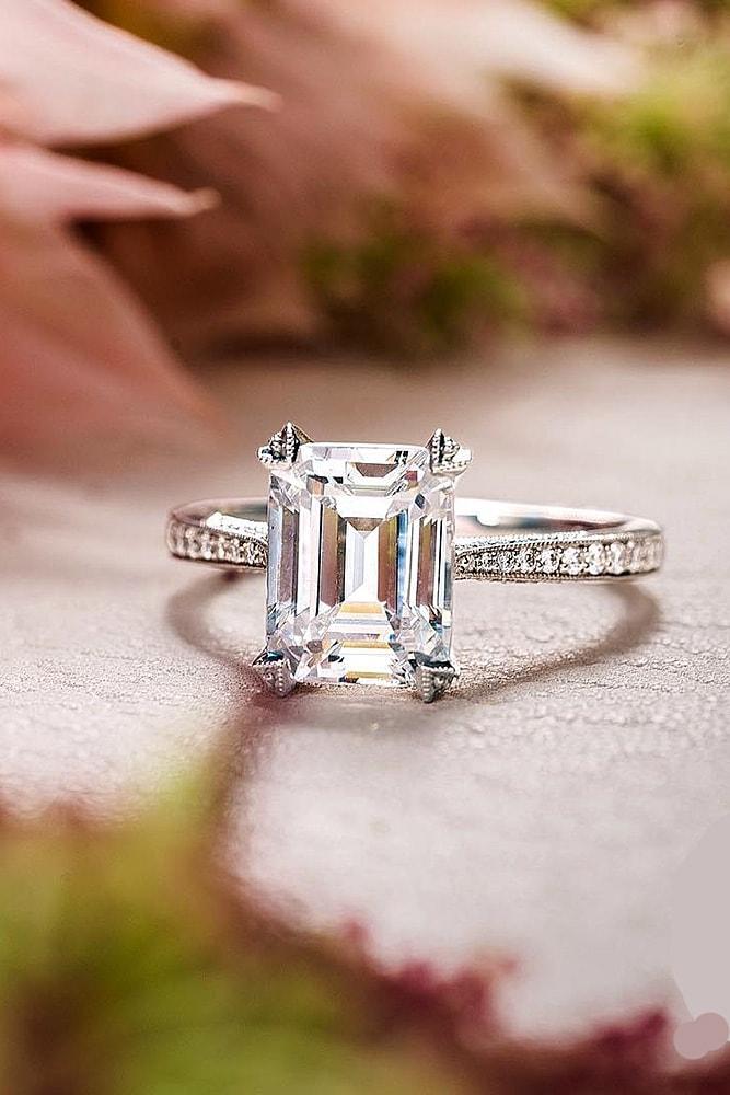 solitaire engagement rings classic engagement rings white gold engagement rings emerald cut engagement rings