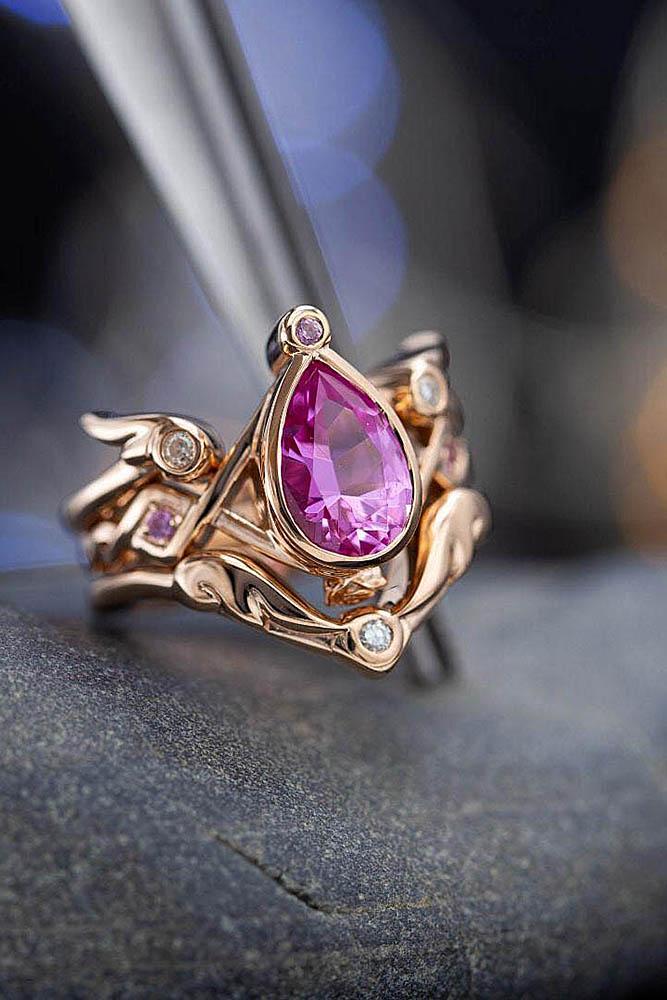 sapphire engagement rings unique engagement rings pink sapphire rings rose gold engagement rings pear shaped rings