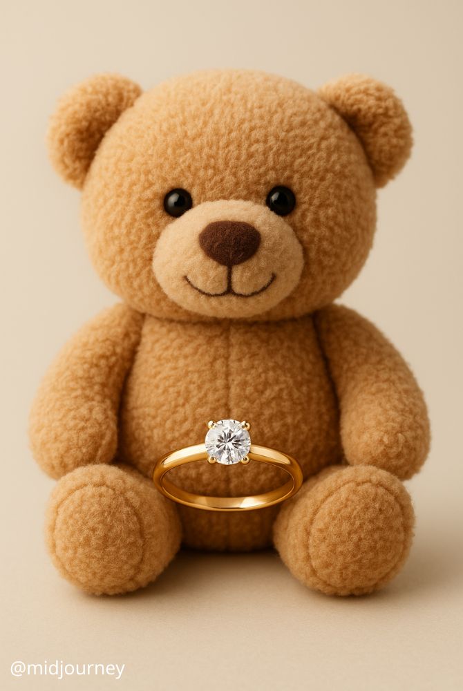 christmas proposal wedding ring in a toy bear funny proposal midjourney