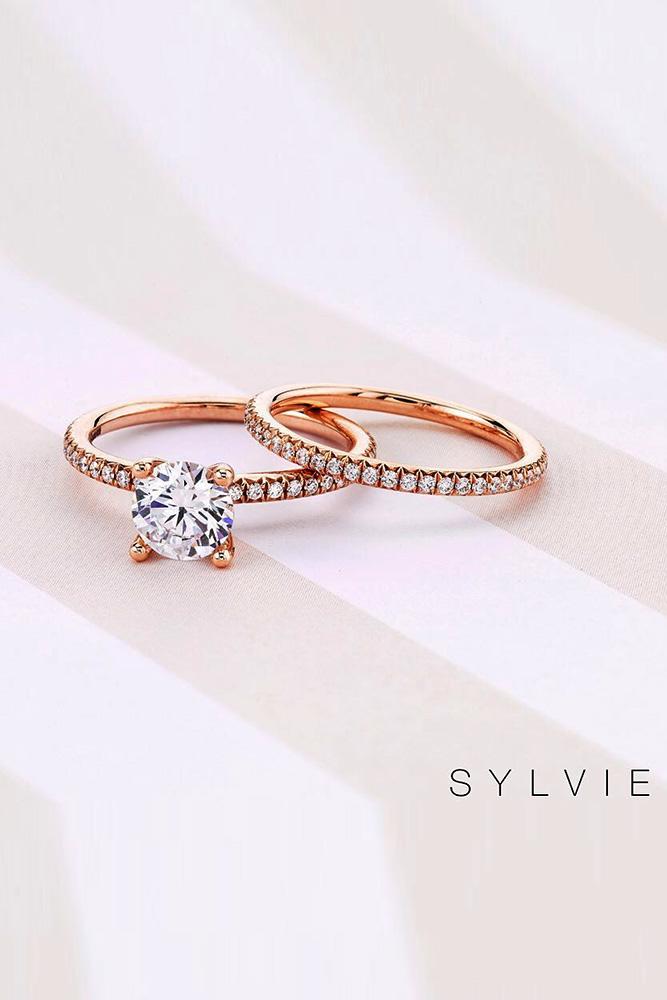 bridal sets rose gold wedding rings rose gold engagement rings diamond engagement rings round engagement rings