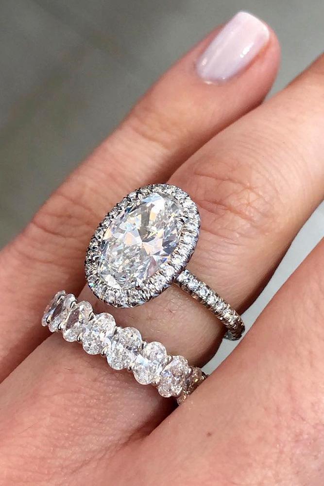 bridal sets white gold engagement rings oval cut engagement rings halo engagement rings wedding ring sets
