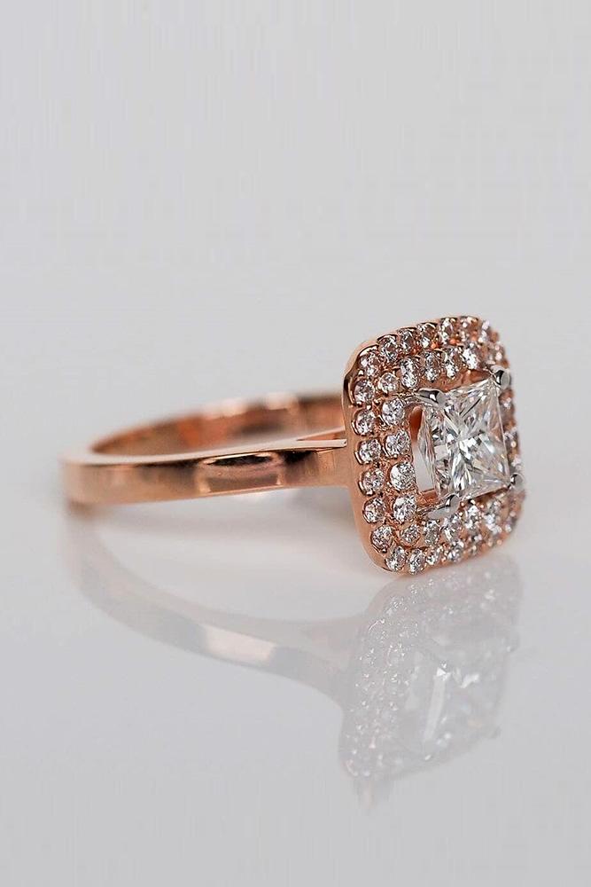 princess cut engagement rings rose gold engagement ring double halo ring