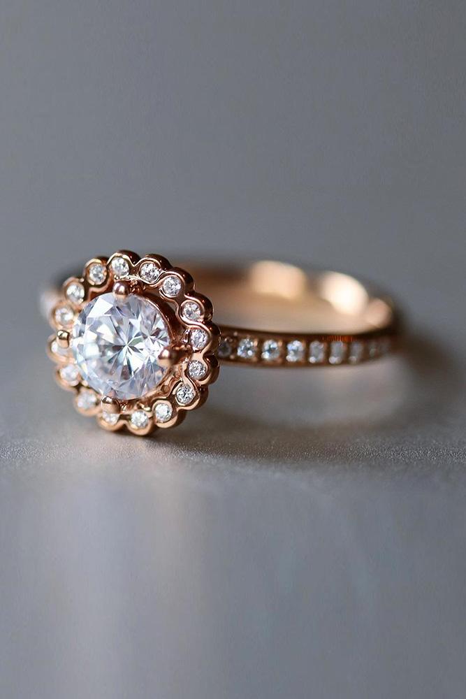 rose gold unique engagement rings floral engagement rings diamond engagement rings round engagement rings halo engagement rings