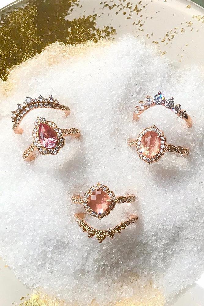sapphire engagement rings unique engagement rings rose gold engagement rings halo engagement rings weddng ring sets