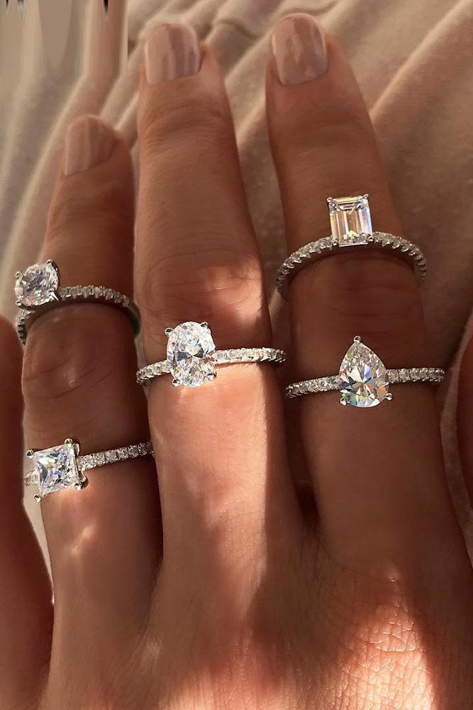simple engagement rings white gold engagement rings round diamond engagement rings pave band
