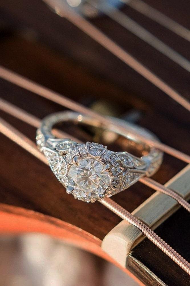 Trio Black Diamonds Engagement Ring Set, Wedding Anniversary Rings Sets,  14K Black Gold Vintage Style 2.02 Carat Halo Pave Bridal Unique