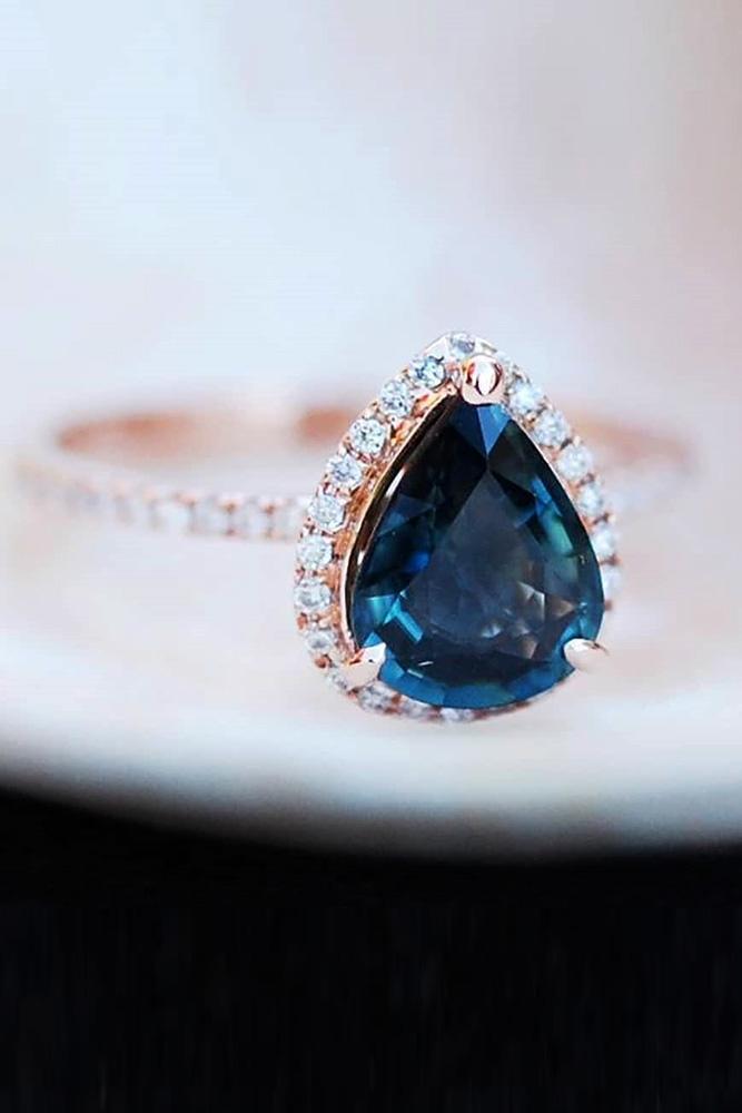 sapphire engagement rings rose gold engagement rings pear shaped engagement rings diamond halo engagement rings pave band blue sapphire rings