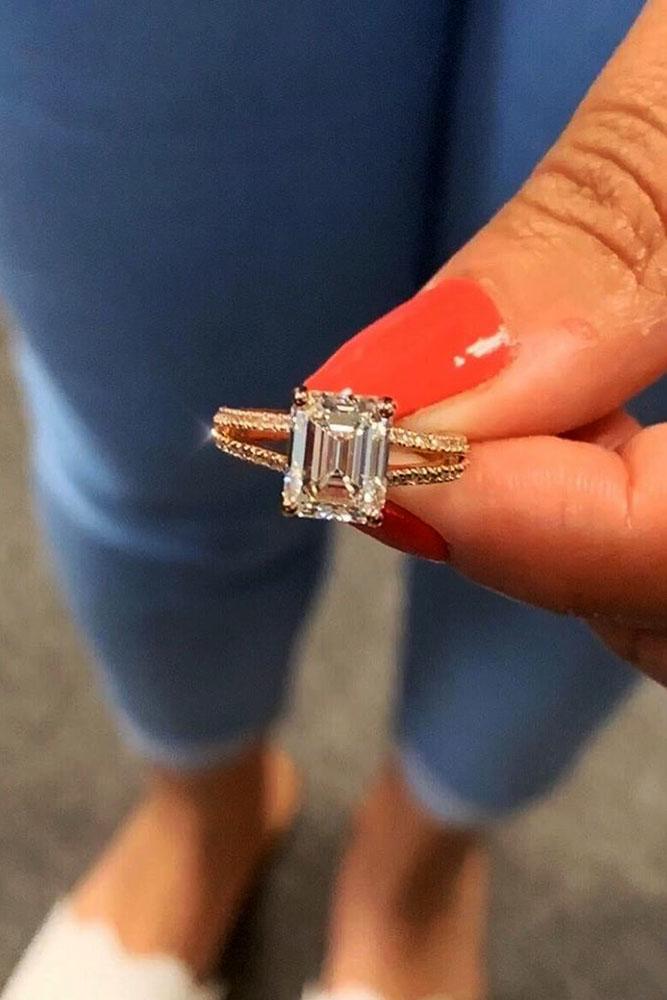diamond engagement rings emerald cut diamond engagement rings rose gold engagement rings split shank engagement rings