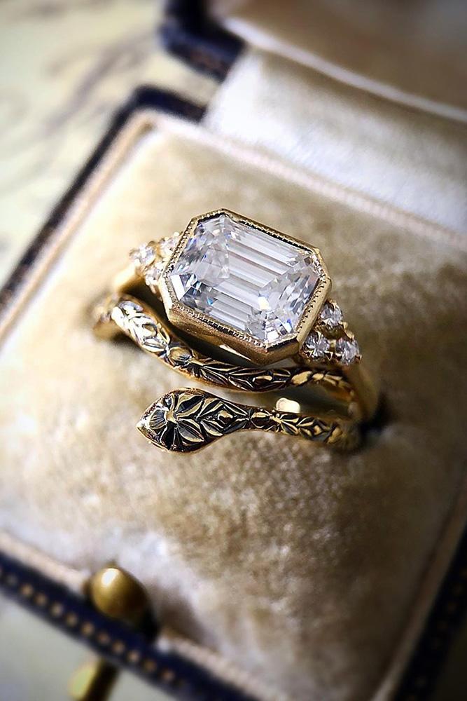 vintage wedding rings rose gold wedding ring emerald cut diamond ring