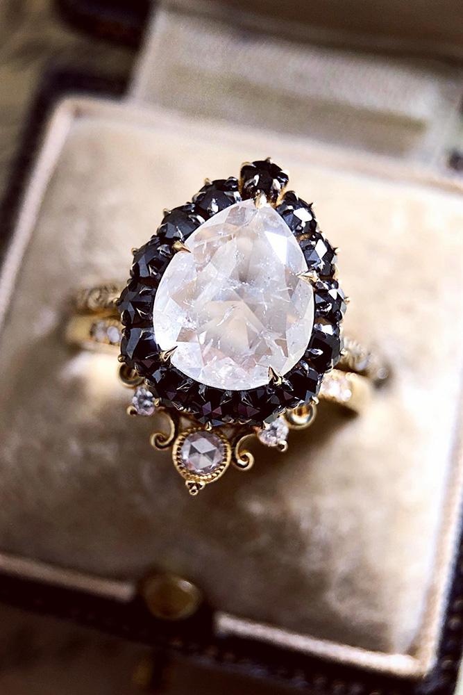 vintage wedding rings rose gold wedding ring pear cut black diamond ring