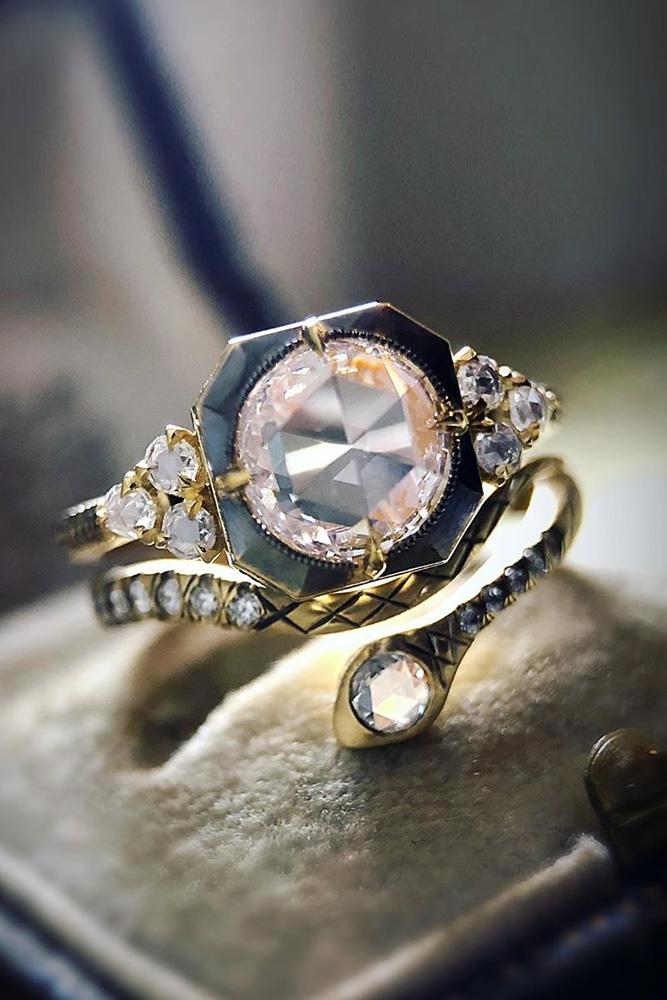 vintage wedding rings rose gold wedding ring round cut diamond ring unique ring