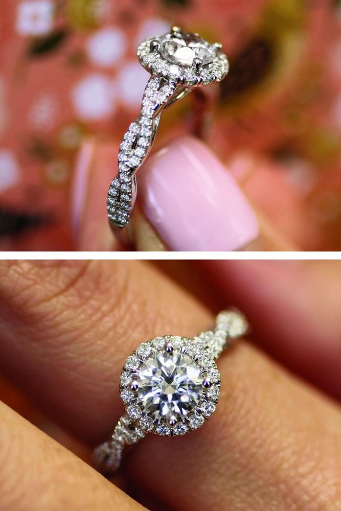 white gold engagement rings diamond engagement rings halo engagement rings round engagement rings Twisted bands