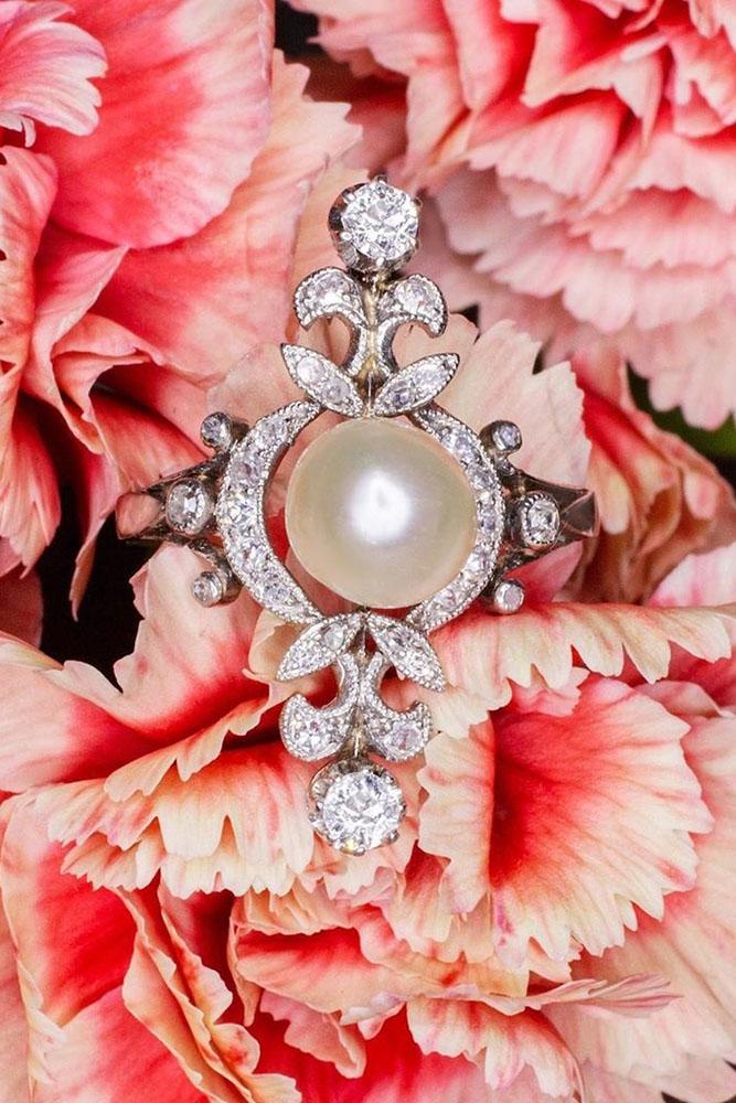 unique engagement rings white gold engagement rings pearl engagement rings floral engagement rings beautiful rings