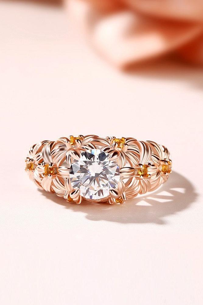 unique engagement rings floral engagement rings rose gold engagement rings beautiful engagement rings round diamond rings