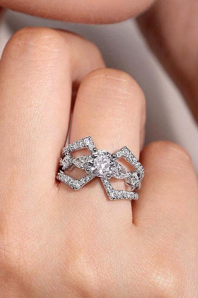 white gold engagement rings diamond engagement rings round engagement rings unique pave bands unique engagement rings