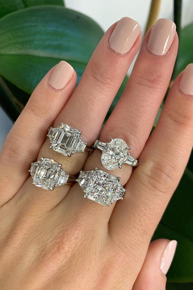 white gold engagement rings emerald cut engagement rings three stone engagement rings diamond engagement rings beautiful rings