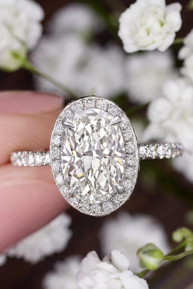 oval cut engagement rings white gold engagement rings diamond engagement rings halo engagement rings pave band