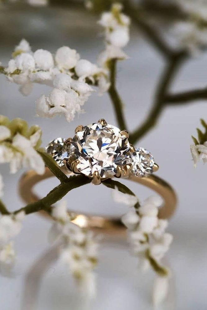 rose gold engagement rings diamond engagement rings three stone engagement rings round cut engagement rings best rings