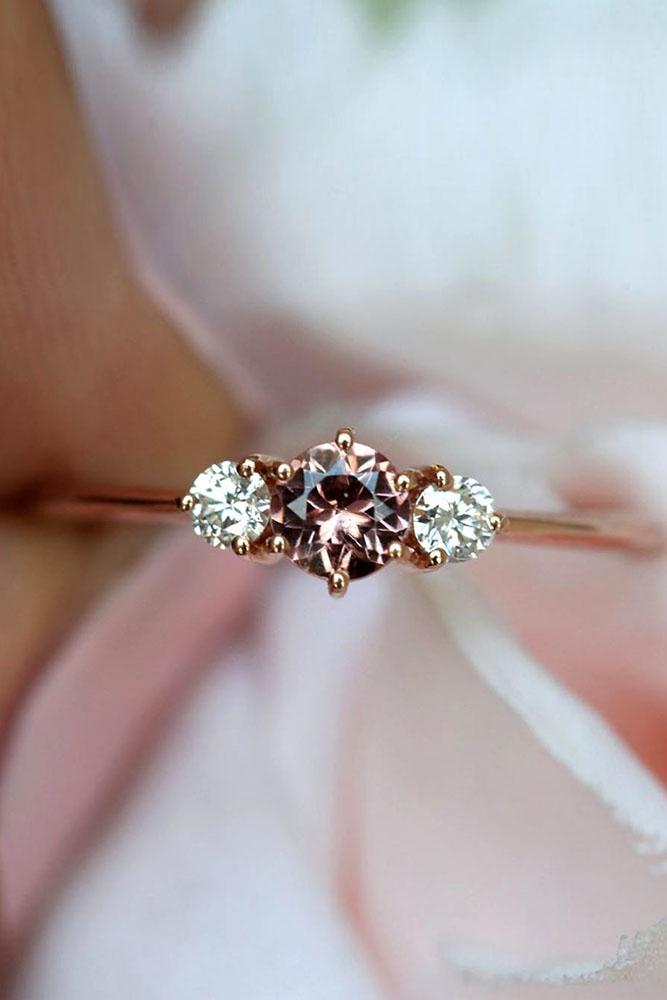 rose gold engagement rings diamond engagement rings three stone engagement rings round cut engagement rings