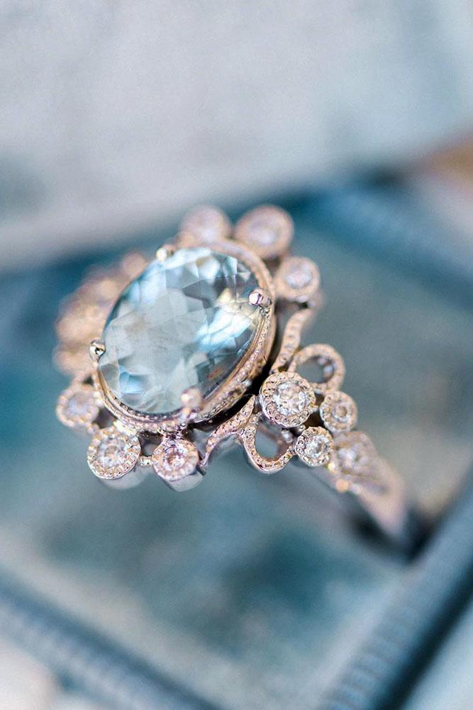 vintage engagement rings white gold engagement rings unique engagement rings aquamarine engagement rings halo engagement rings