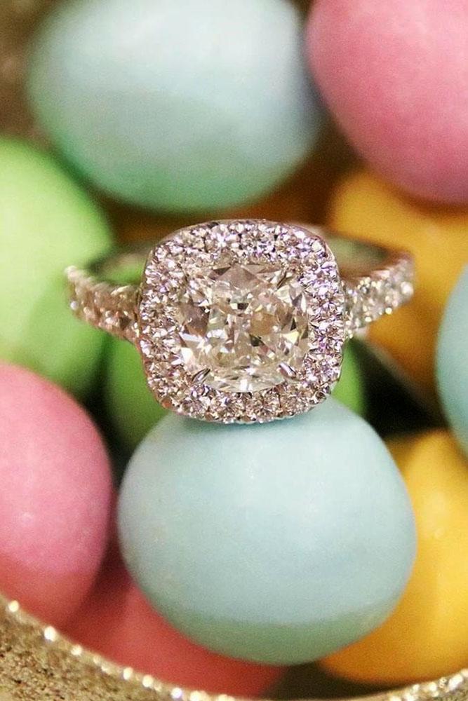 white gold engagement rings halo engagement rings diamond engagement rings cushion cut engagement rings pave band
