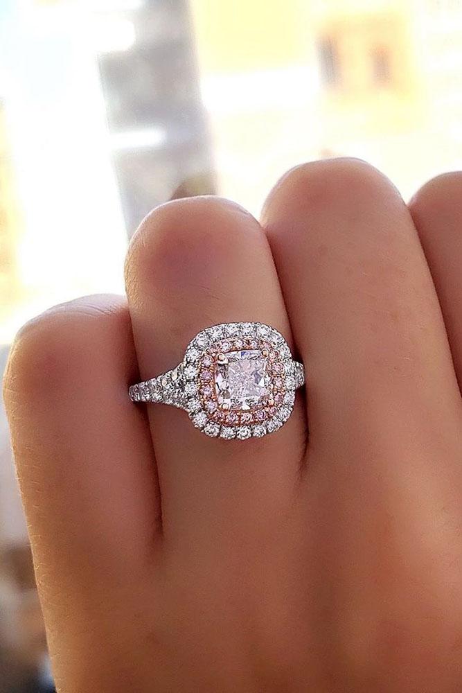 white gold engagement rings halo engagement rings double diamond engagement rings cushion cut engagement rings pave band