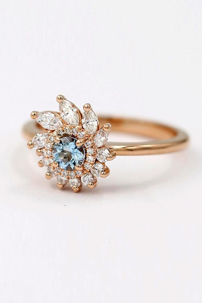 unique engagement rings rose gold engagement rings round cut engagement rings halo engagement rings floral engagement rings
