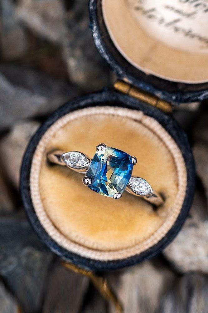 sapphire engagement rings three stone engagement rings cushion cut rings white gold rings