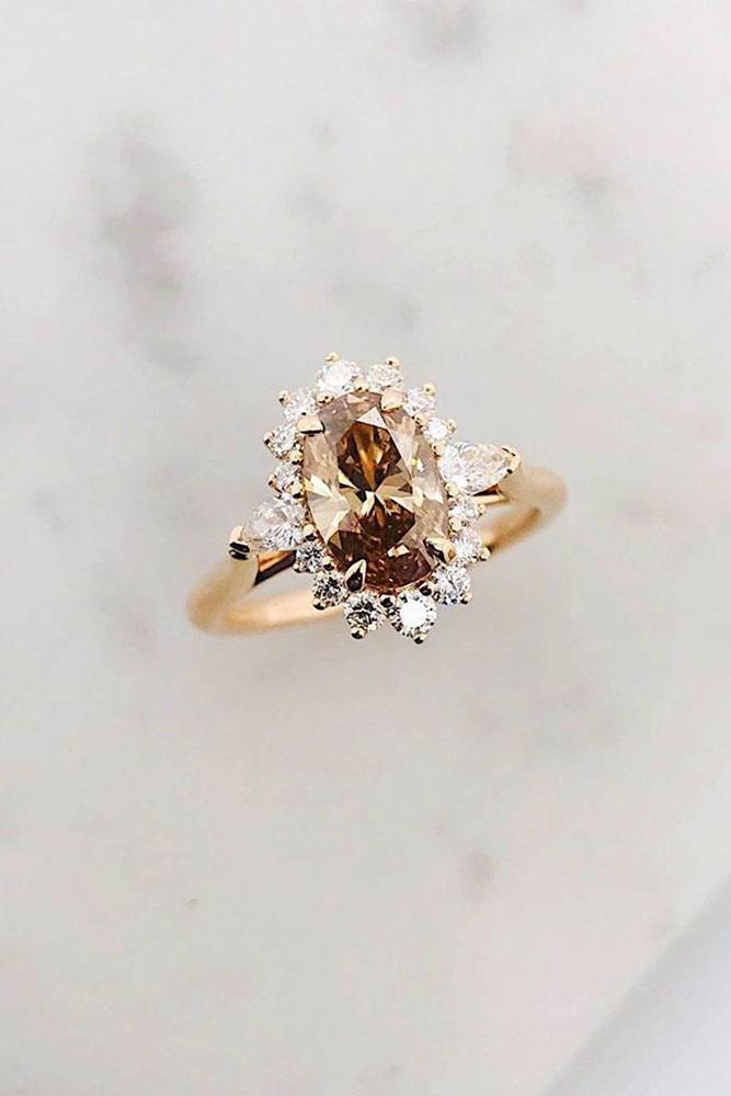 rose gold engagement rings champagne diamond engagement rings oval cut engagement rings halo rings