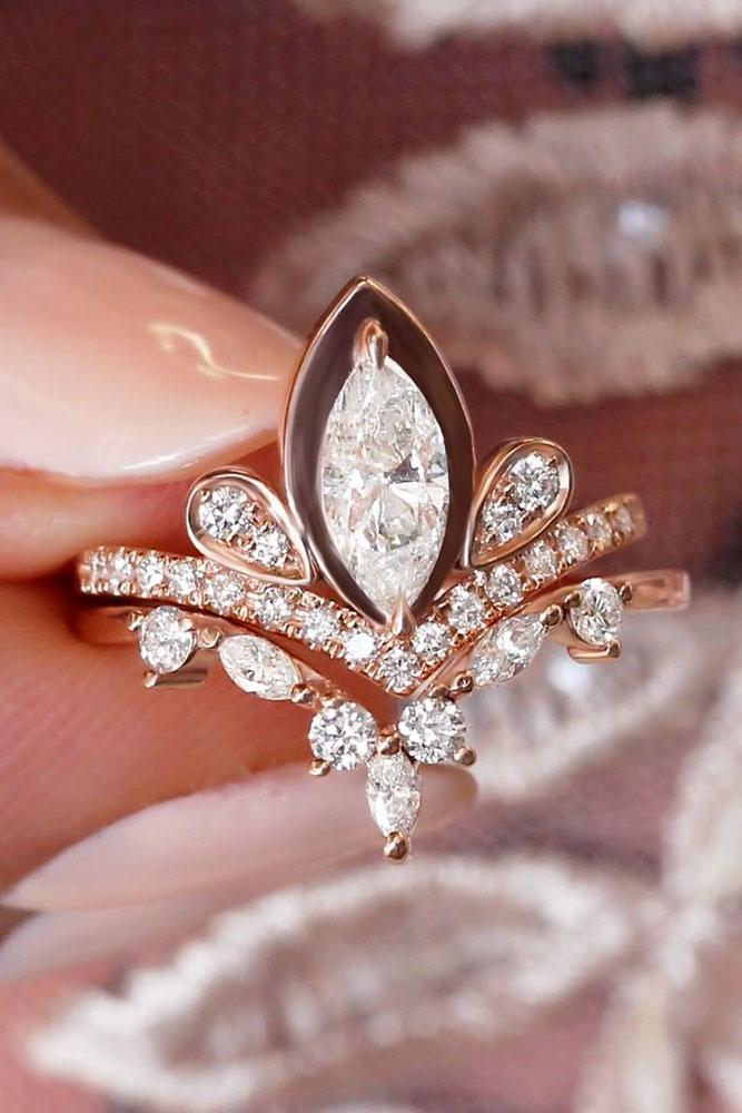 rose gold wedding rings unique wedding rings bridal sets marquise shaped engagement rings unique engagement rings