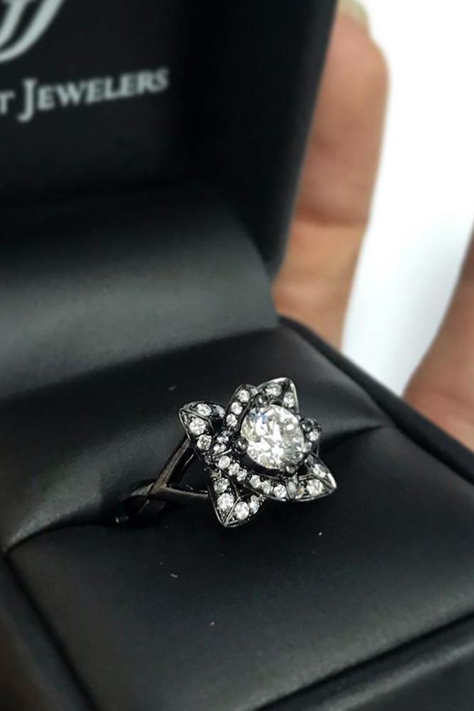 black diamond engagement rings unique engagement ring white gold engagement ring floral ring