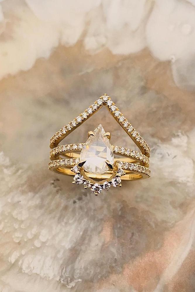 bridal sets pear cut engagement rings rose gold engagement rings wedding ring sets