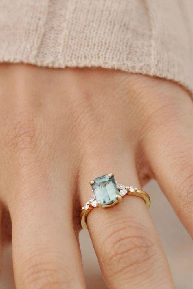 colored engagement rings aquamarine ring in rose gold2