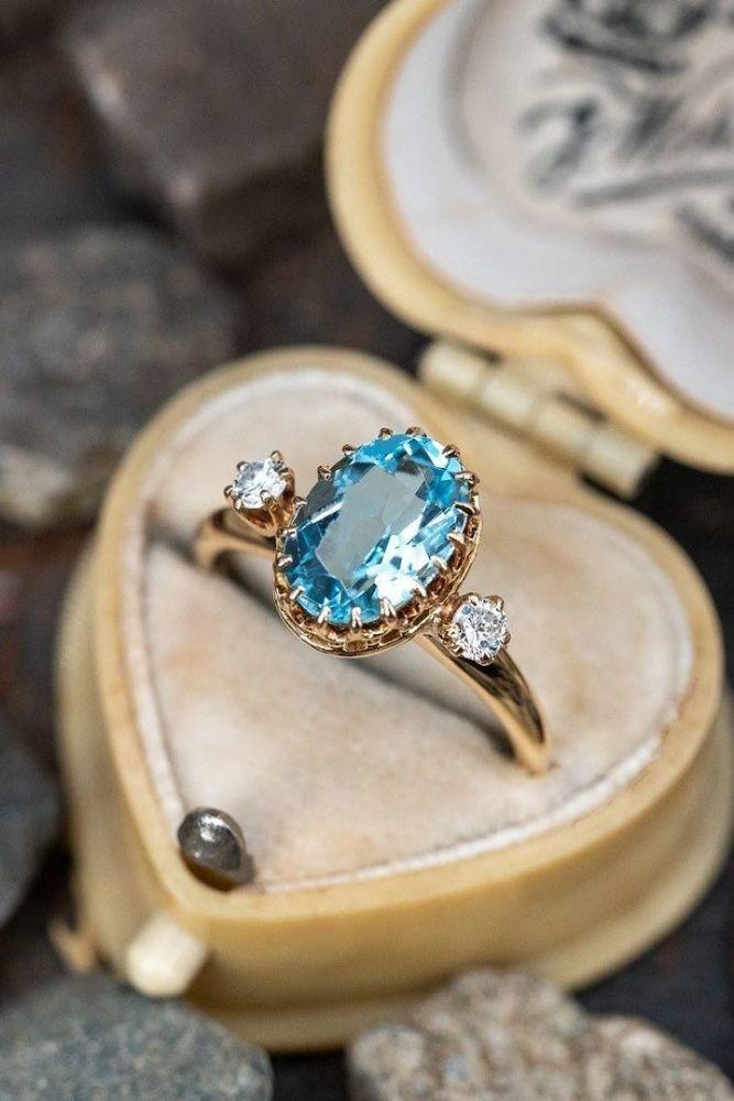 colored engagement rings aquamarine ring in rose gold