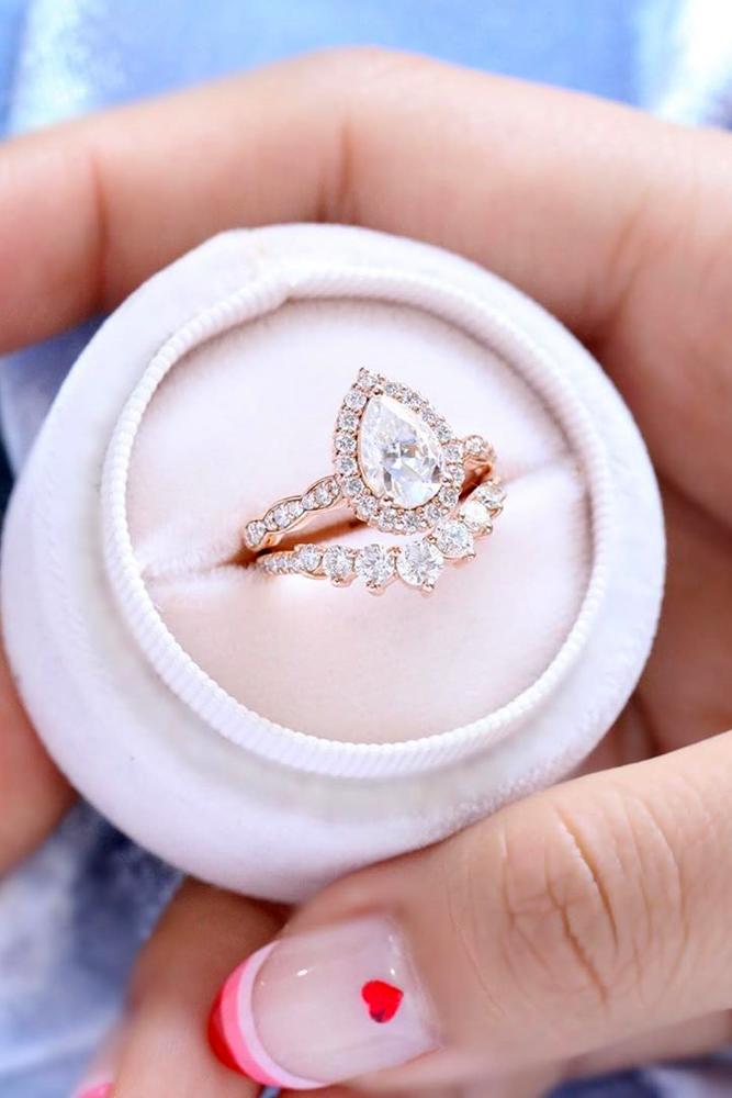vintage engagement rings rose gold engagement rings unique rings pea cut moissanite ring