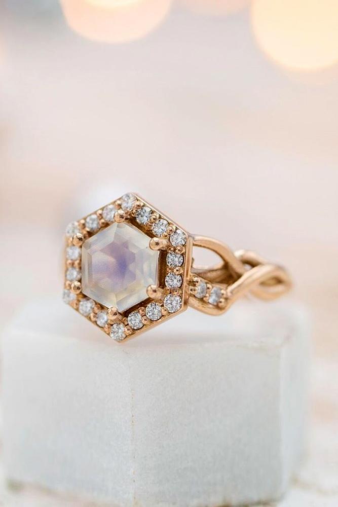 halo engagement rings rose gold engagement rings moonstone rings