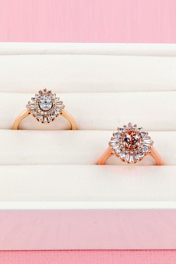 rose gold wedding rings oval cut rings unique engagement rings halo rings