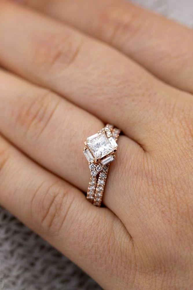 rose gold wedding rings princess cut rings unique engagement rings