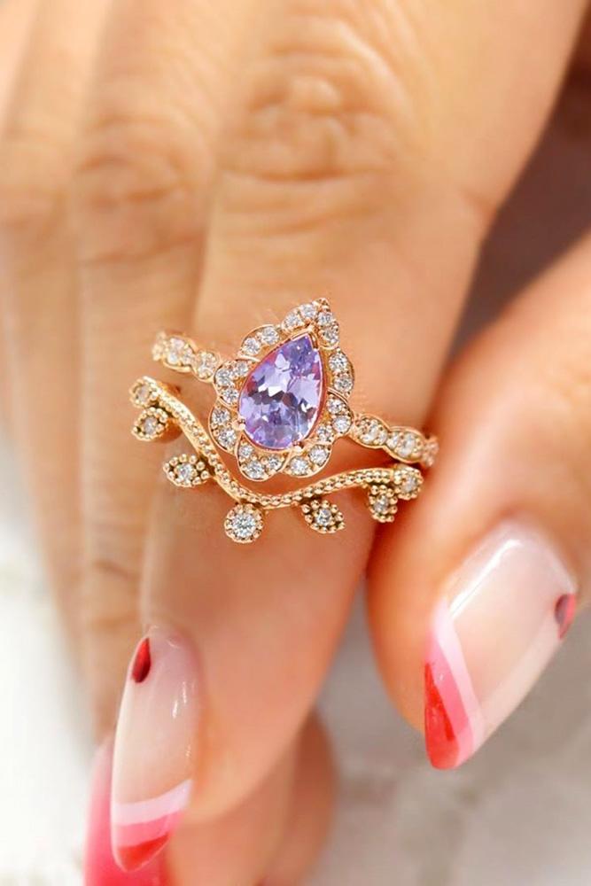 sapphire engagement rings purple sapphire ring vintage ring pear cut ring