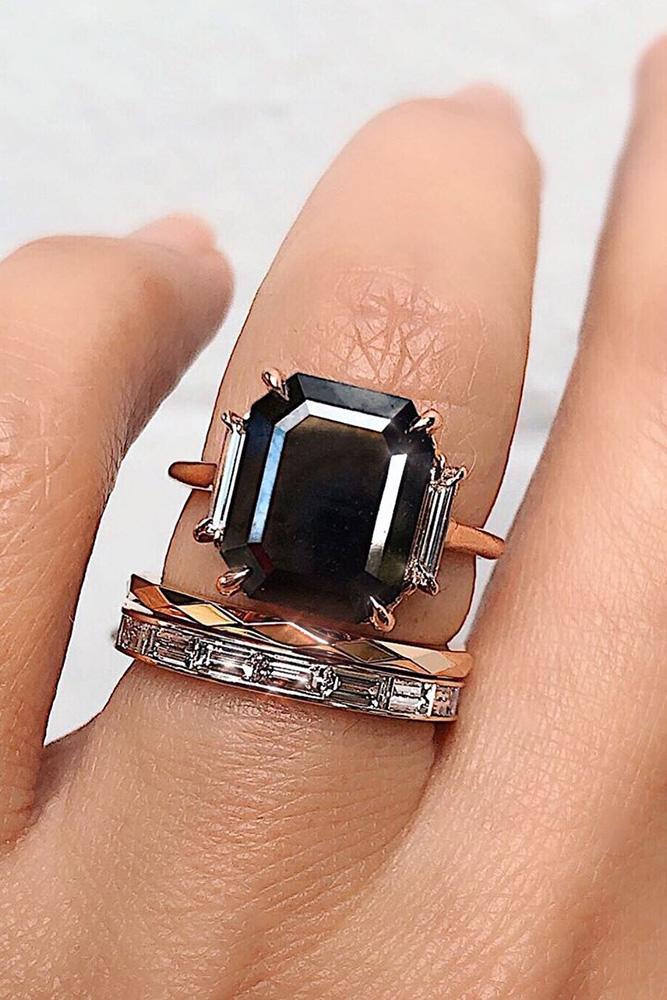 black diamond engagement rings rose gold wedding rings three stone rings unique ring
