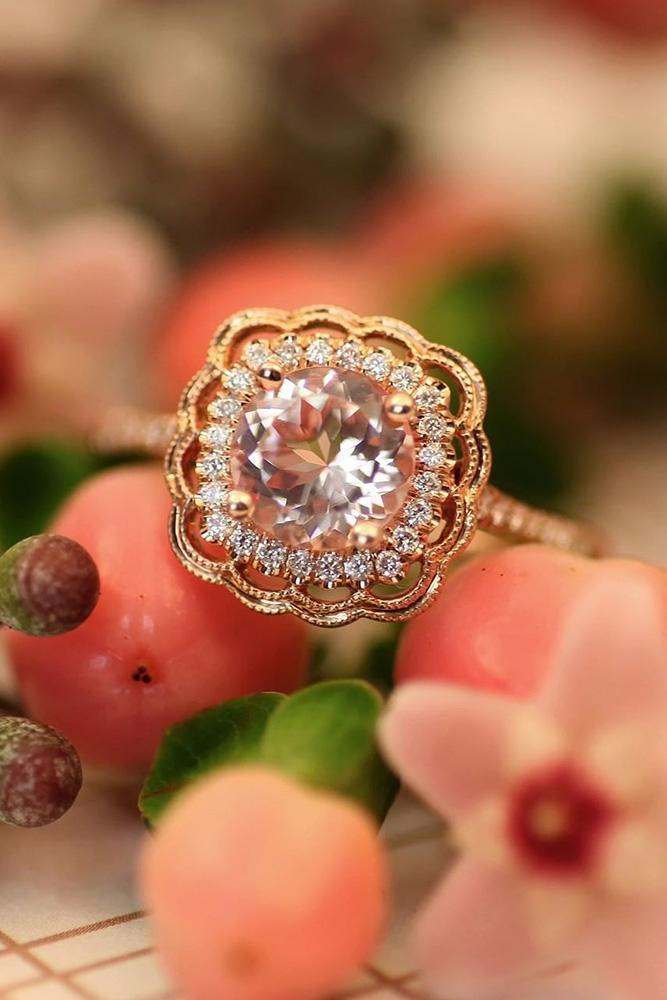 morganite engagement rings rose gold rings halo engagement rings unique ring