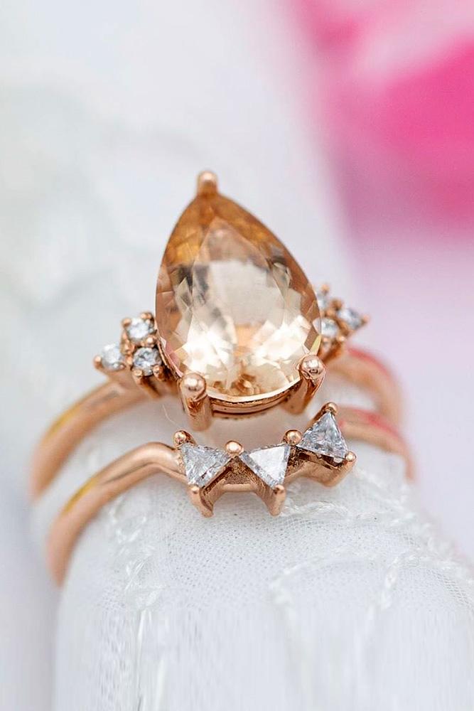 morganite engagement rings rose gold rings pear cut engagement rings unique ring
