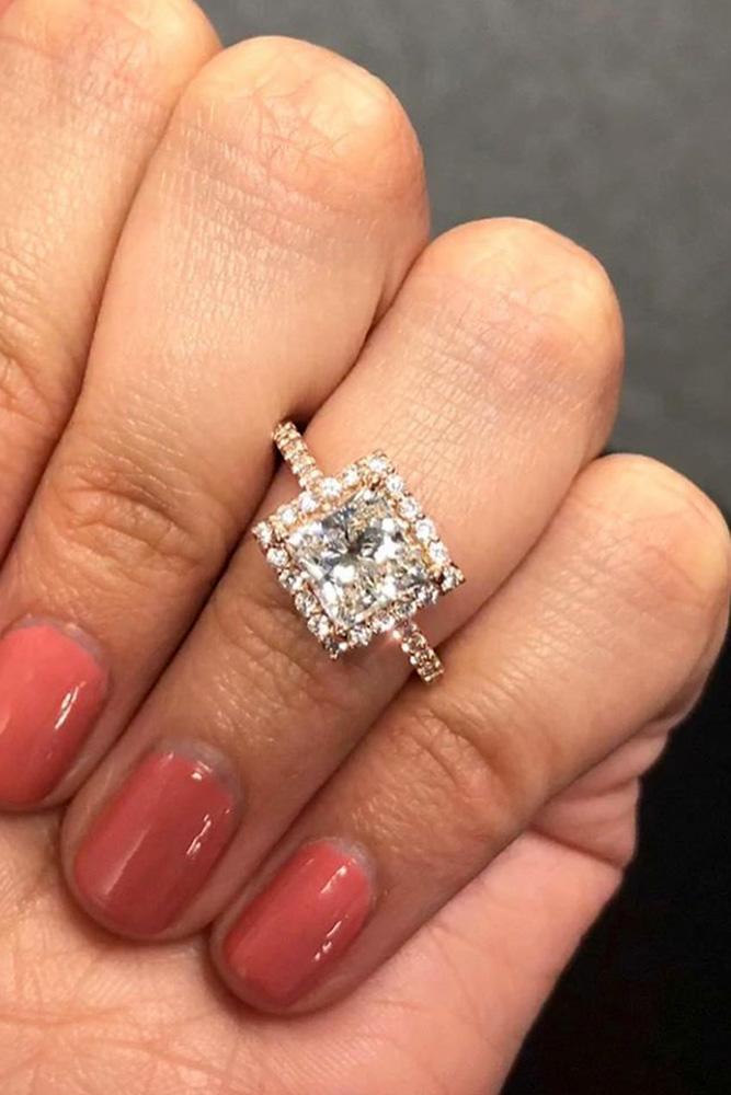 princess cut engagement rings rose gold engagement ring halo ring