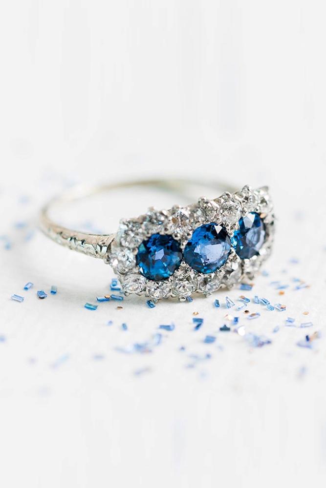 sapphire engagement rings white gold engagement ring three stone ring diamond halo