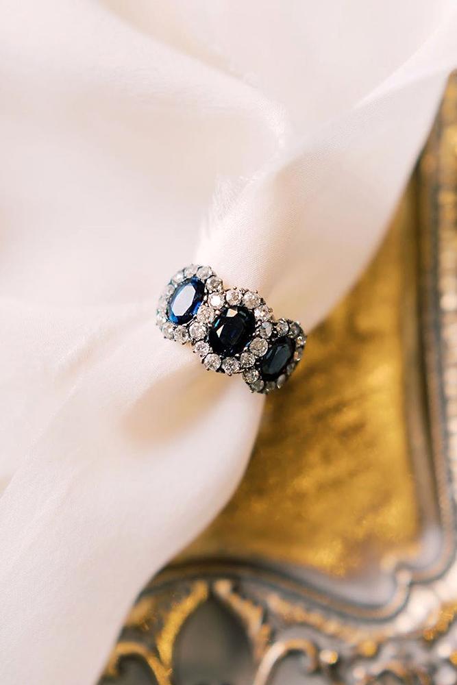 sapphire engagement rings white gold engagement ring three stone ring oval halo