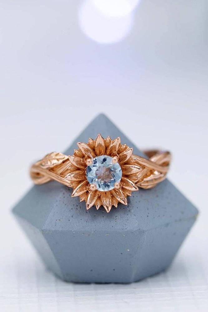 unique engagement rings rose gold engagement rings aquamarine ring floral ring