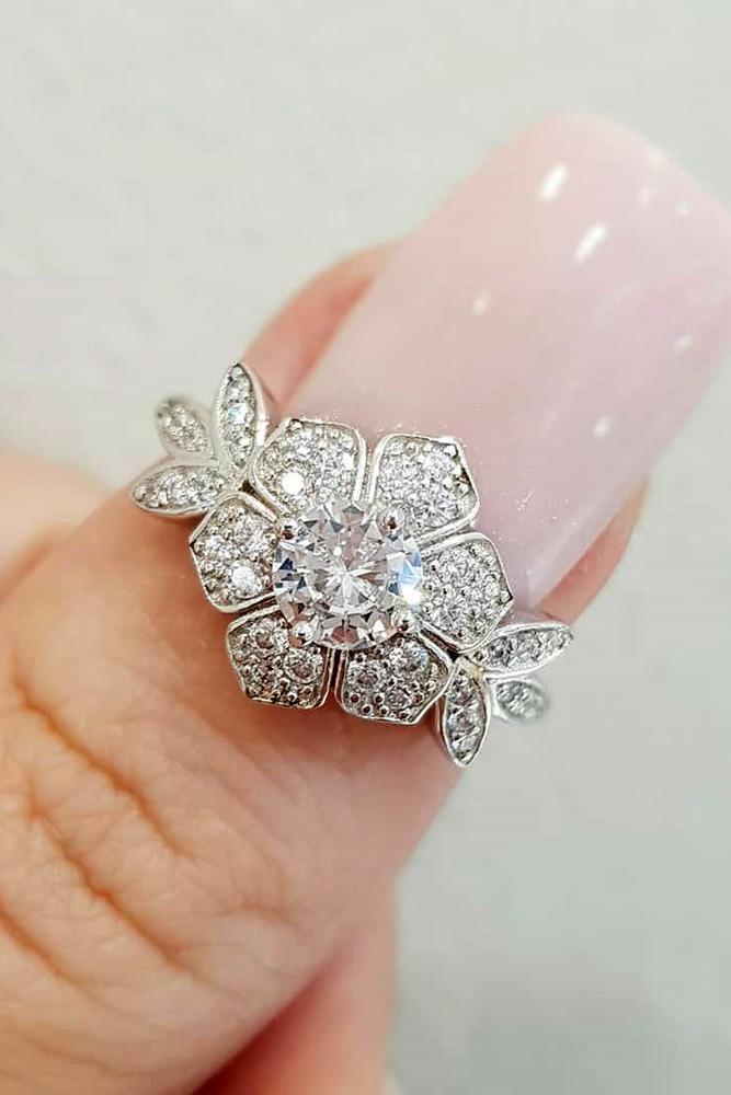 unique engagement rings white gold engagement rings floral ring